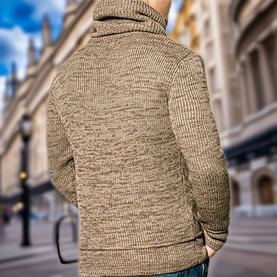 Herren Strickpullover mit hohem Kragen und seitlichen Taschen R&B