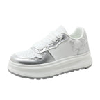 Damen modische Plateau Sneakers mit metallic Akzenten und atmungsaktiver Oberfläche R&B