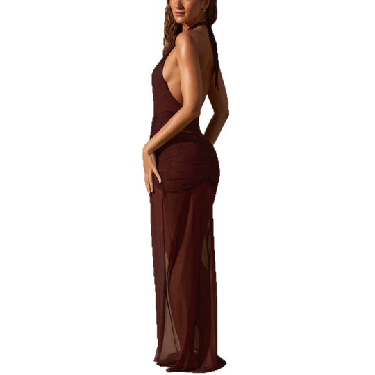 Damen Elegantes Cut-Out Maxikleid mit asymmetrischen Rüschen R&B
