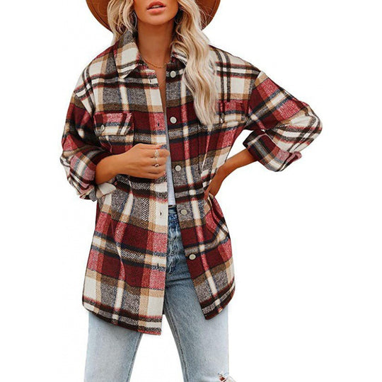 Damen Karobluse mit oversized Schnitt und Taschen R&B