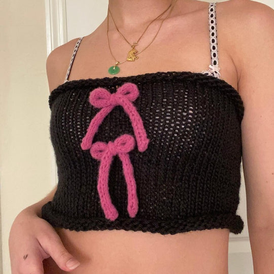 Damen gewickeltes Crop-Top mit dekorativen Schleifen R&B
