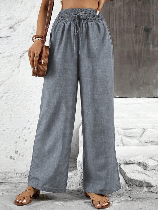 Damen weit geschnittene Sommerhose mit elastischem Bund und Kordelzug R&B