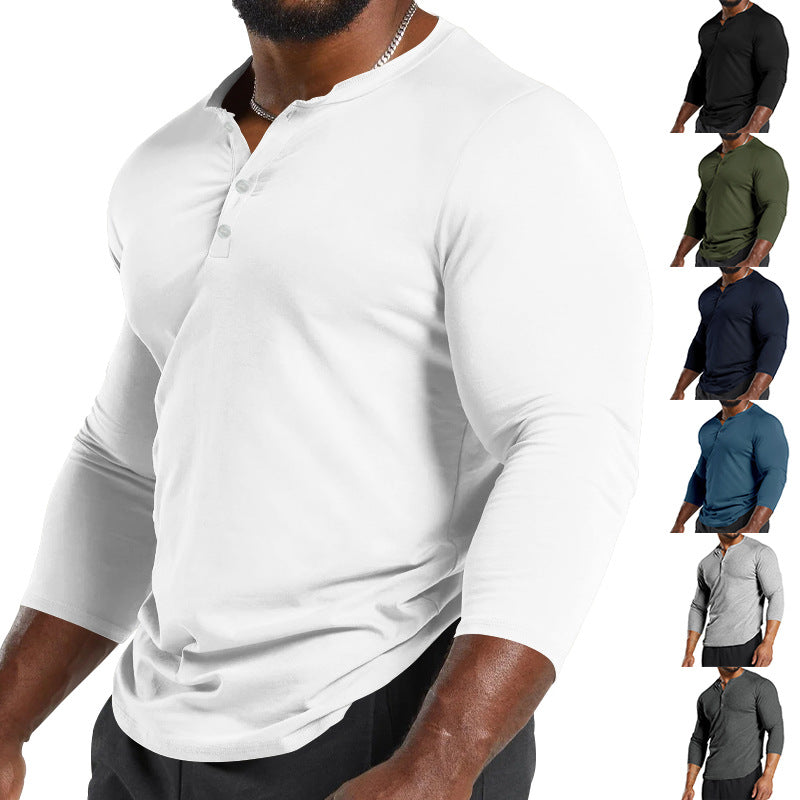 Herren Langarm-Henley-Shirt aus atmungsaktivem Baumwollmix mit Knopfdetails R&B