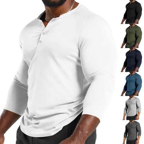 Herren Langarm-Henley-Shirt aus atmungsaktivem Baumwollmix mit Knopfdetails R&B