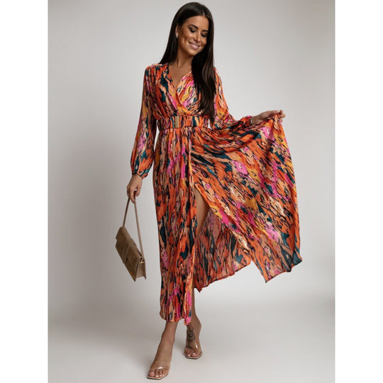 Damen Maxi-Kleid mit tiefem Schlitz und floralem Muster R&B
