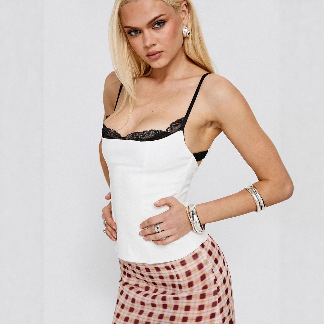 Damen Polka Dots Bustier-Top mit Spitzenakzenten R&B