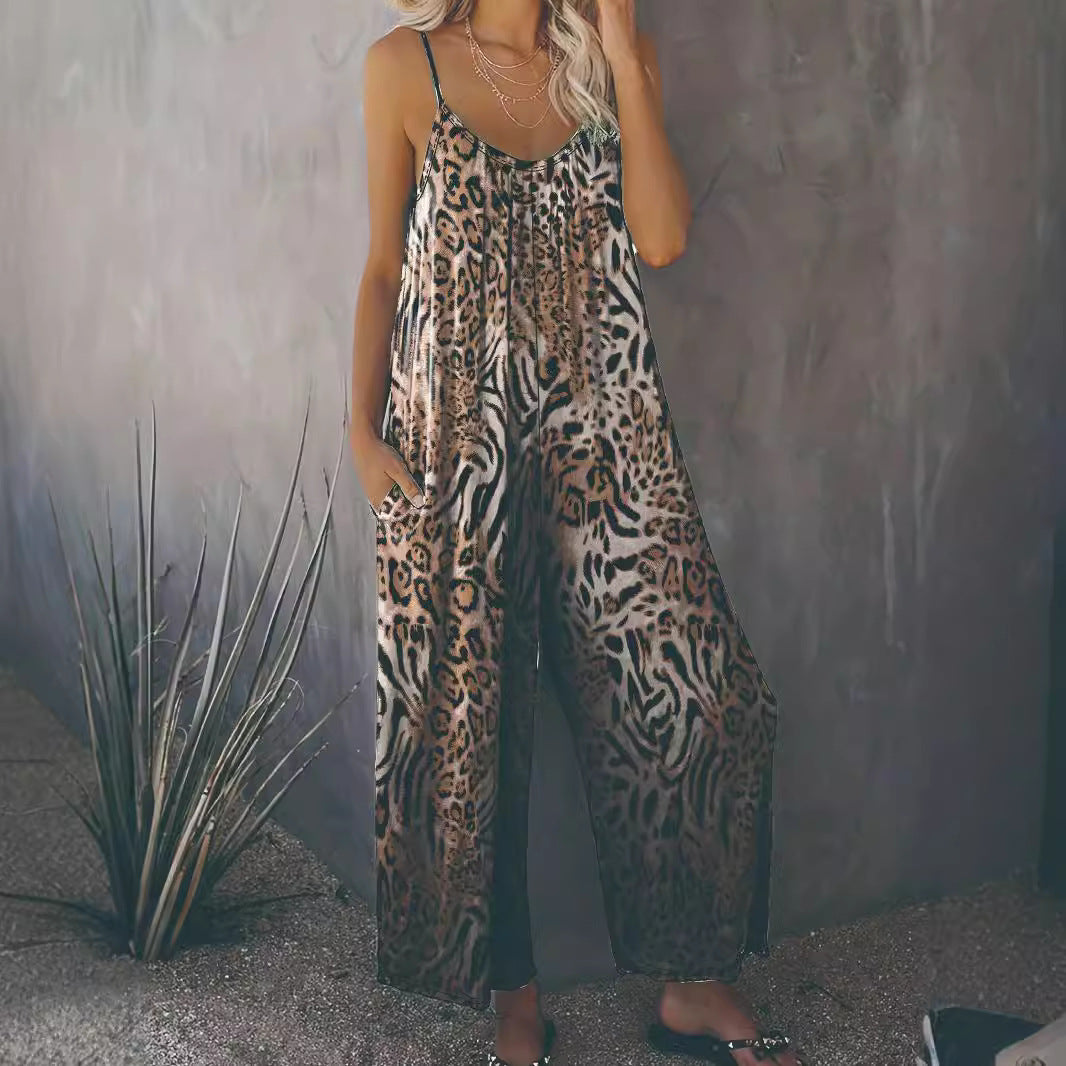 Damen Lockere Jumpsuit mit Animal-Print und praktischen Taschen R&B