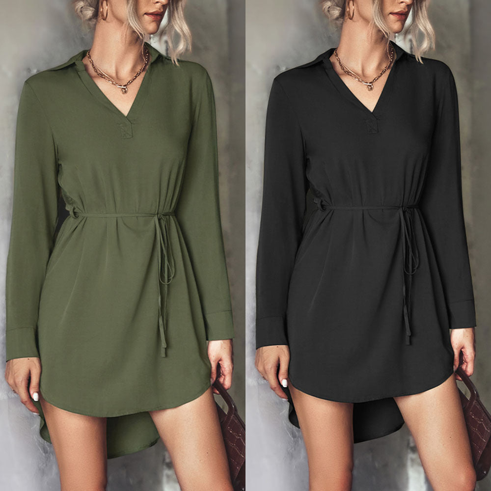 Damen Blusenkleid mit taillierter Schnürung und eleganter Knopfdetailierung R&B