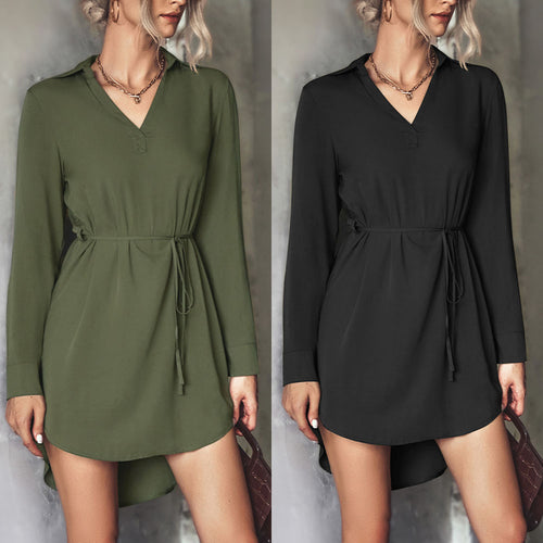 Damen Blusenkleid mit taillierter Schnürung und eleganter Knopfdetailierung R&B