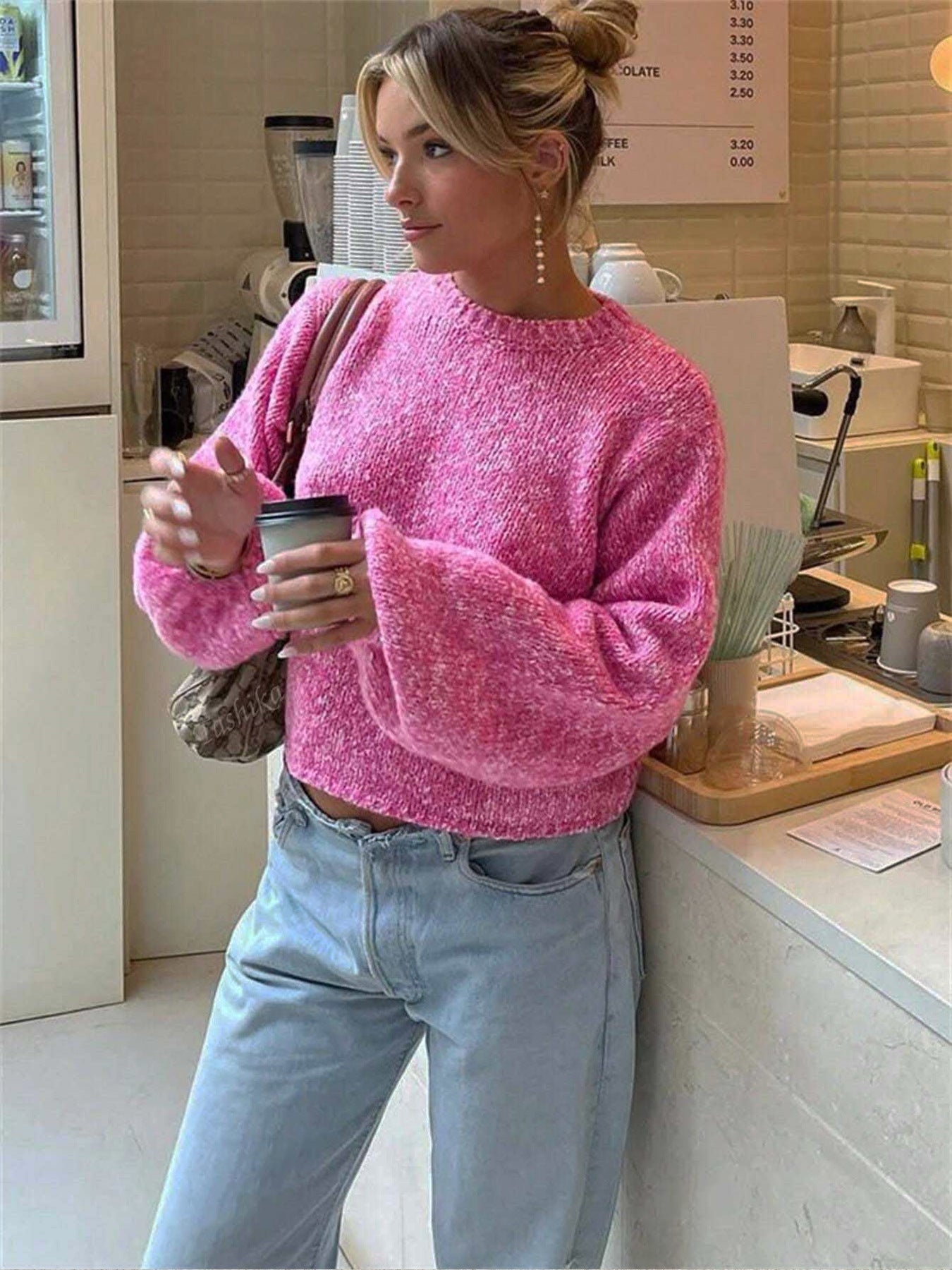 Damen Modischer Strickpullover mit weit geschnittenen Ärmeln R&B