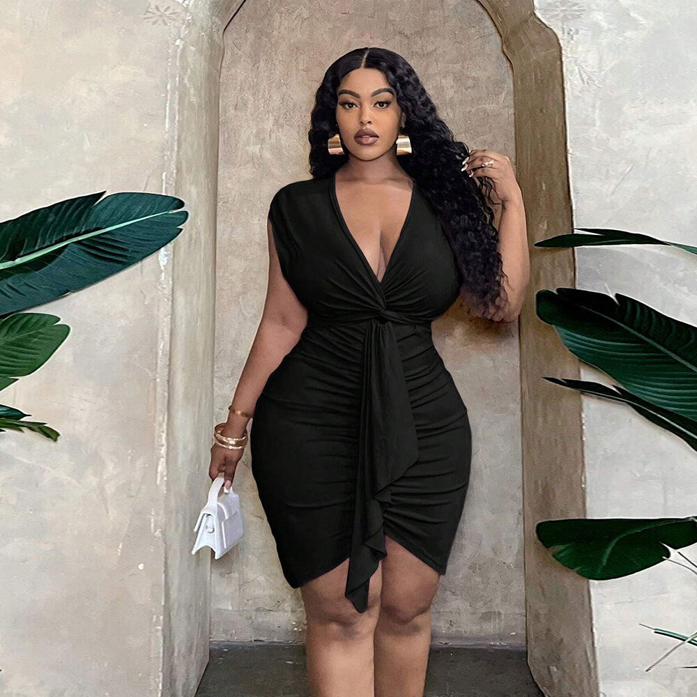 Damen Wickelkleid mit Raffungen und elegantem V-Ausschnitt R&B
