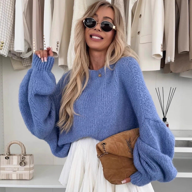 Damen Strickpullover mit voluminösen Ärmeln und feiner Struktur R&B