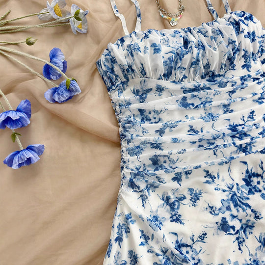 Damen Minikleid mit floralem Muster und rüschenbesetzten Trägern R&B