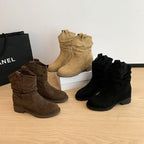 Damen Bequeme Stiefeletten mit weichem Veloursleder und modischem Falten-Design R&B