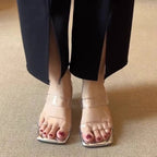 Damen elegante transparente Sandalen mit modischem Blockabsatz und rutschfester Sohle R&B