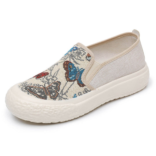 Damen Slip-On Schuhe mit buntem Schmetterlingsmuster und rutschfester Sohle R&B