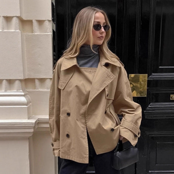 Damen Übergröße Trenchcoatjacke mit doppelter Knopfleiste und lässigem Schnitt R&B