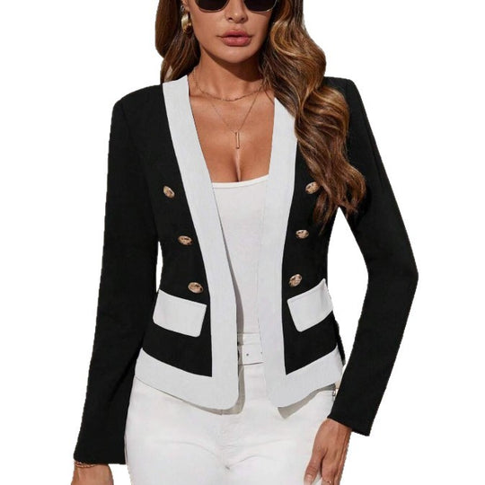 Damen eleganter Blazer mit doppelter Knopfleiste und Kontrastdetails R&B