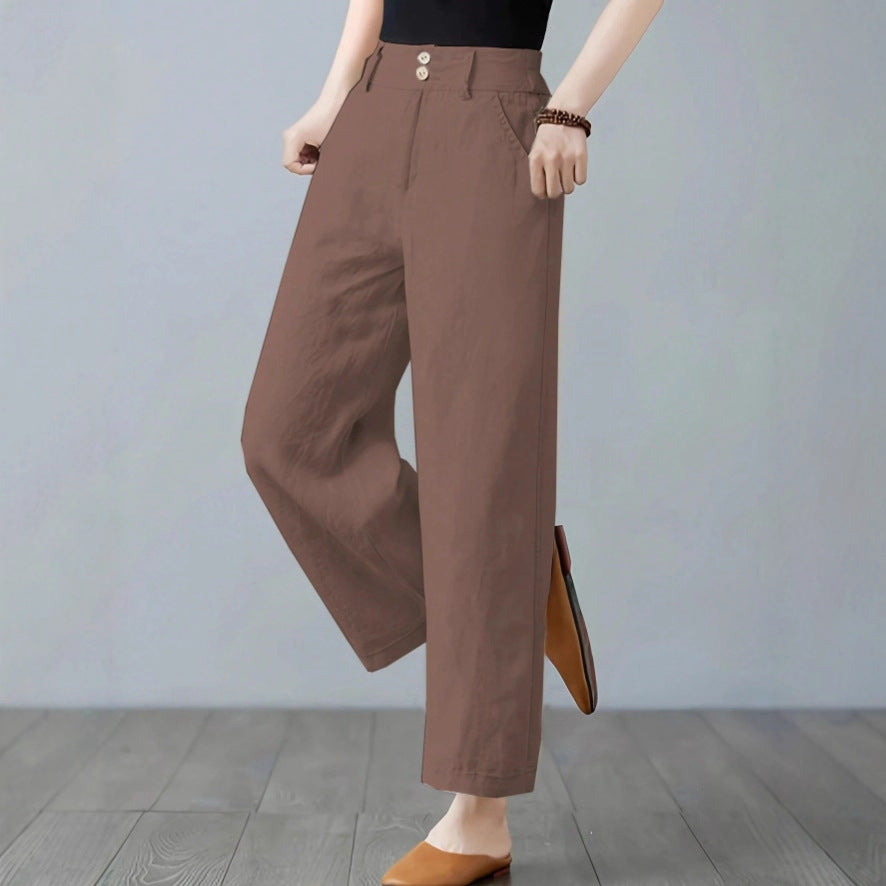 Damen Weite Leinenhose mit elastischem Bund und praktischen Seitentaschen R&B