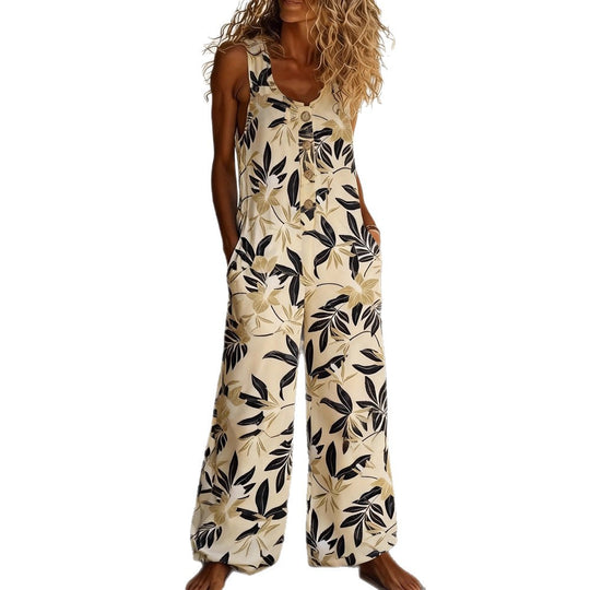 Damen Jumpsuit mit floralem Muster und Knopfdetails R&B