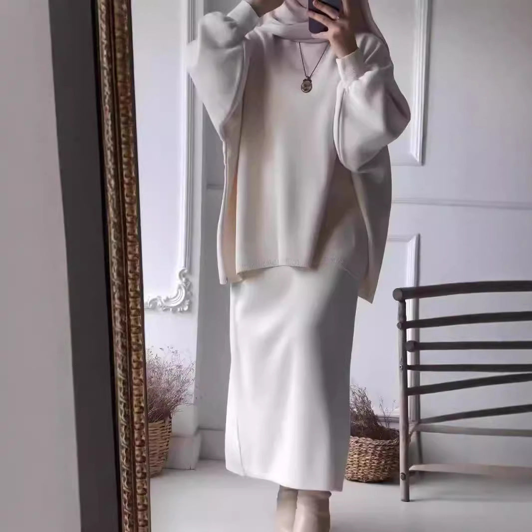 Damen Lässiges Zweiteiler-Kleidungsset mit weitem Schnitt und eleganten Puffärmeln R&B