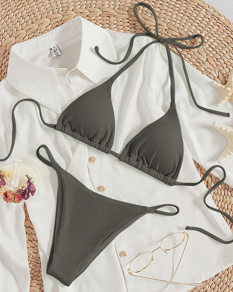 Damen Triangel-Bikini mit verstellbaren Bändern und rippierter Textur R&B