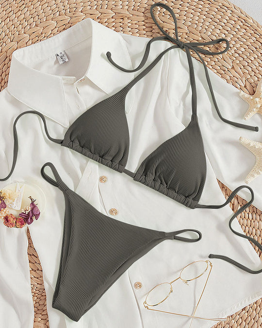 Damen Triangel-Bikini mit verstellbaren Bändern und rippierter Textur R&B