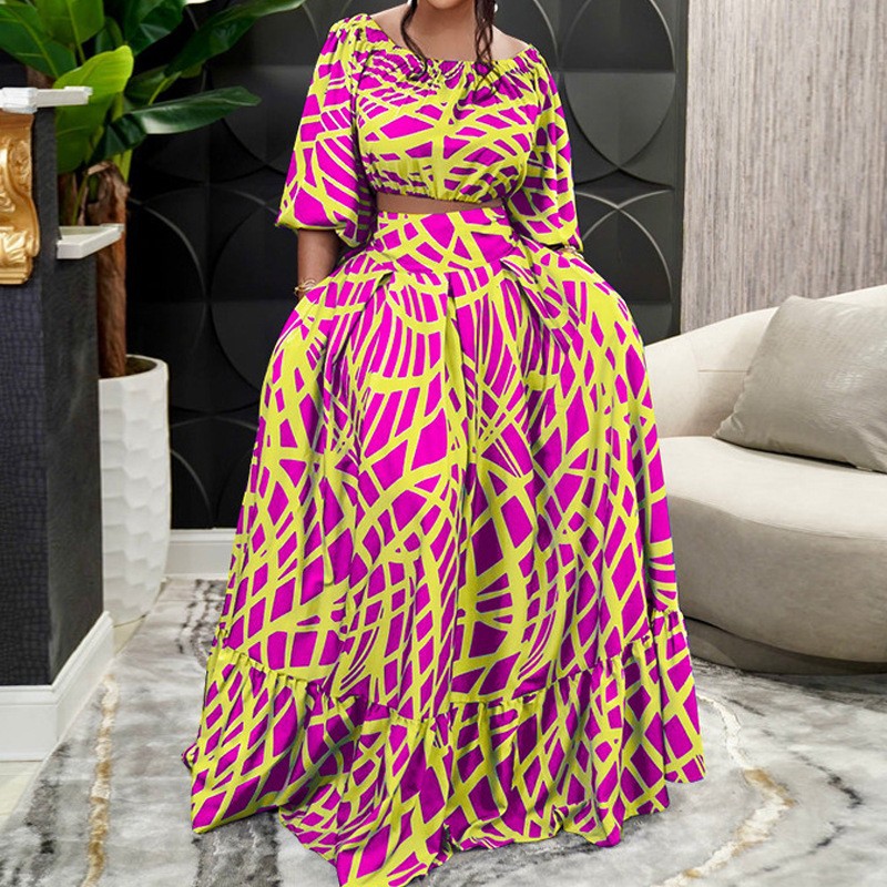 Damen Maxikleid mit überschnittenen Ärmeln und weitem Rock R&B