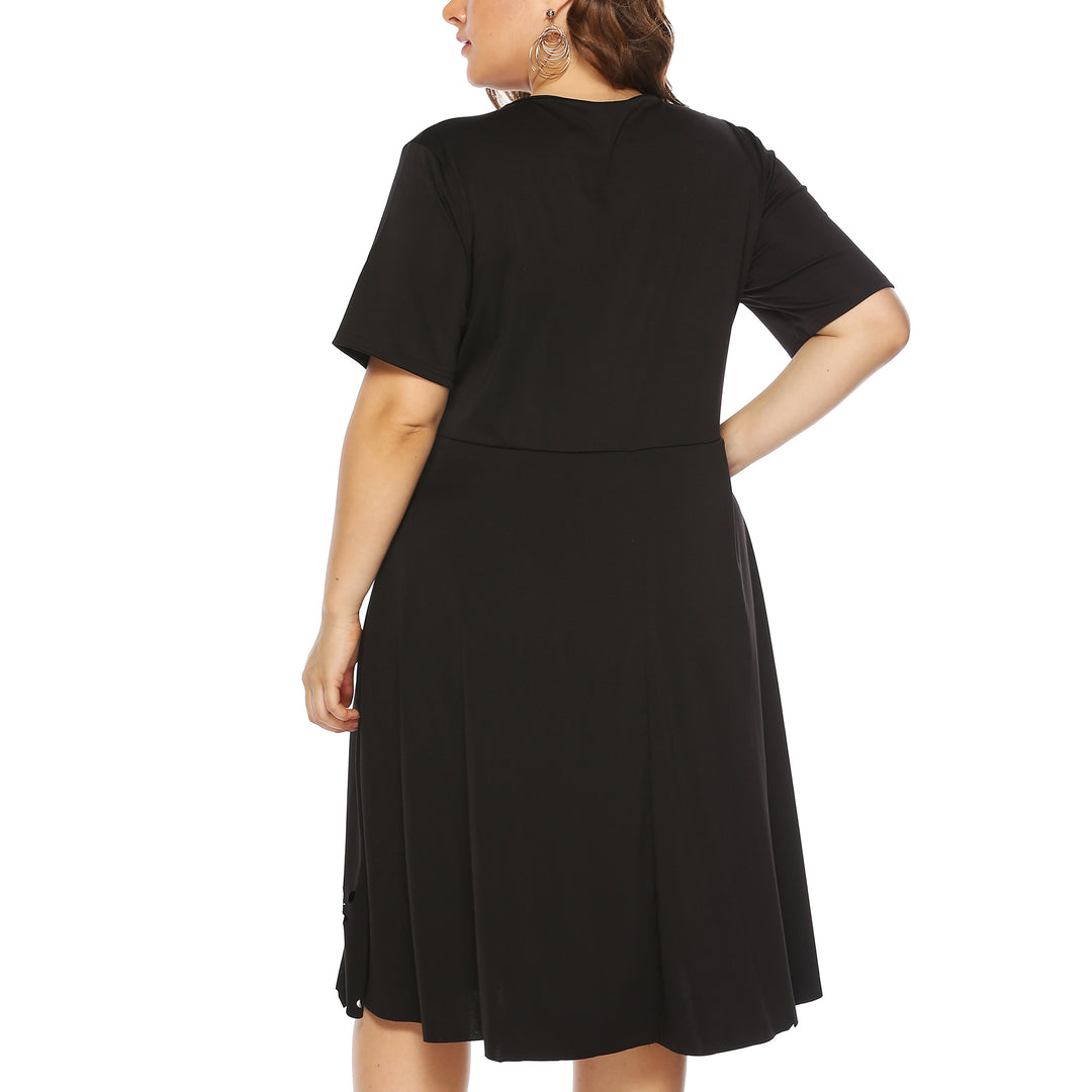 Damen elegantes Kleid mit durchbrochenem Kragen und wellenförmigem Saum R&B