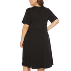 Damen elegantes Kleid mit durchbrochenem Kragen und wellenförmigem Saum R&B