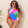Damen Einteiliger Badeanzug mit buntem geometrischen Muster und hohem Beinausschnitt R&B
