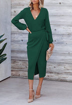 Damen Elegantes Wickelkleid mit tiefem V-Ausschnitt R&B