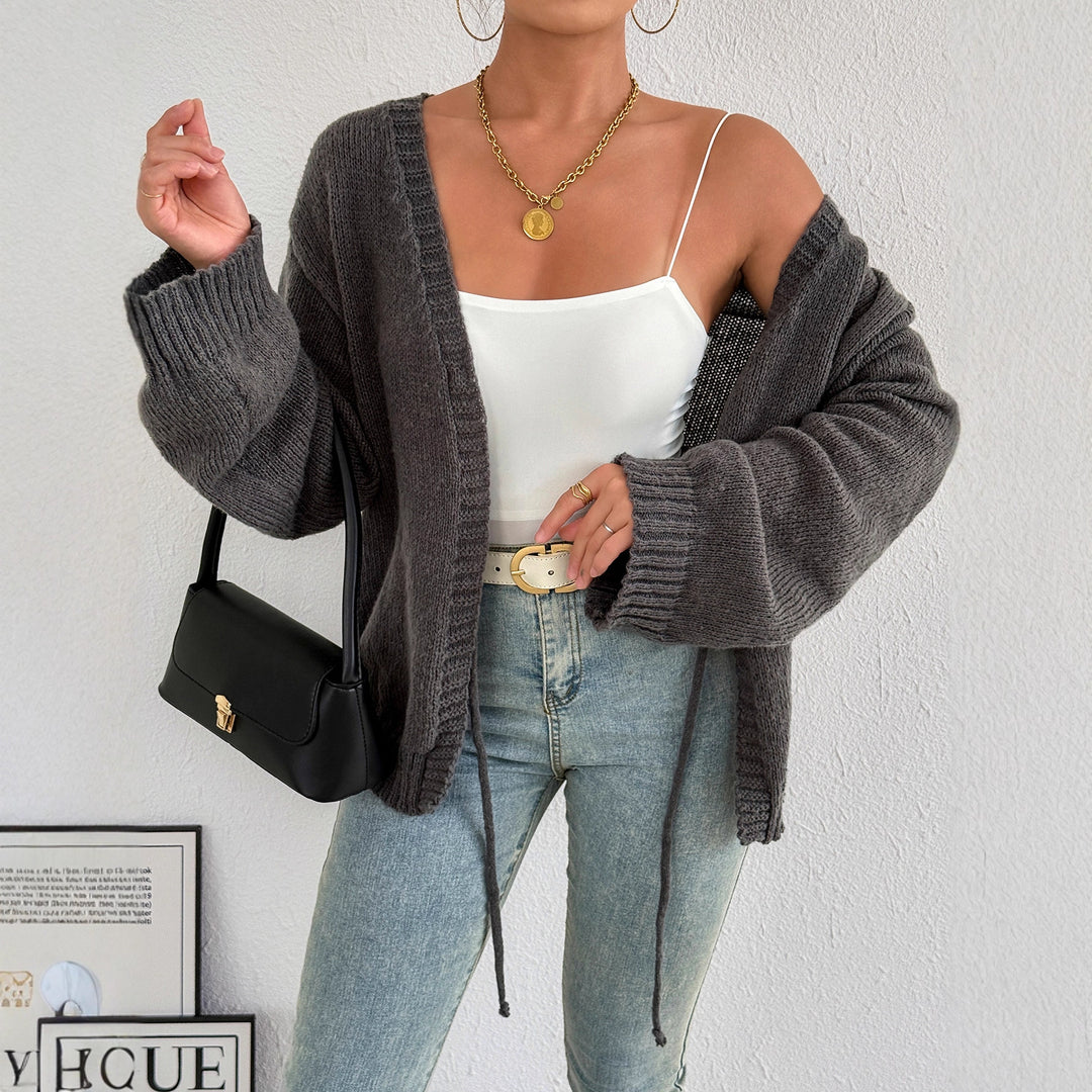 Damen gemütlicher Strickcardigan mit modernem Bindeband R&B