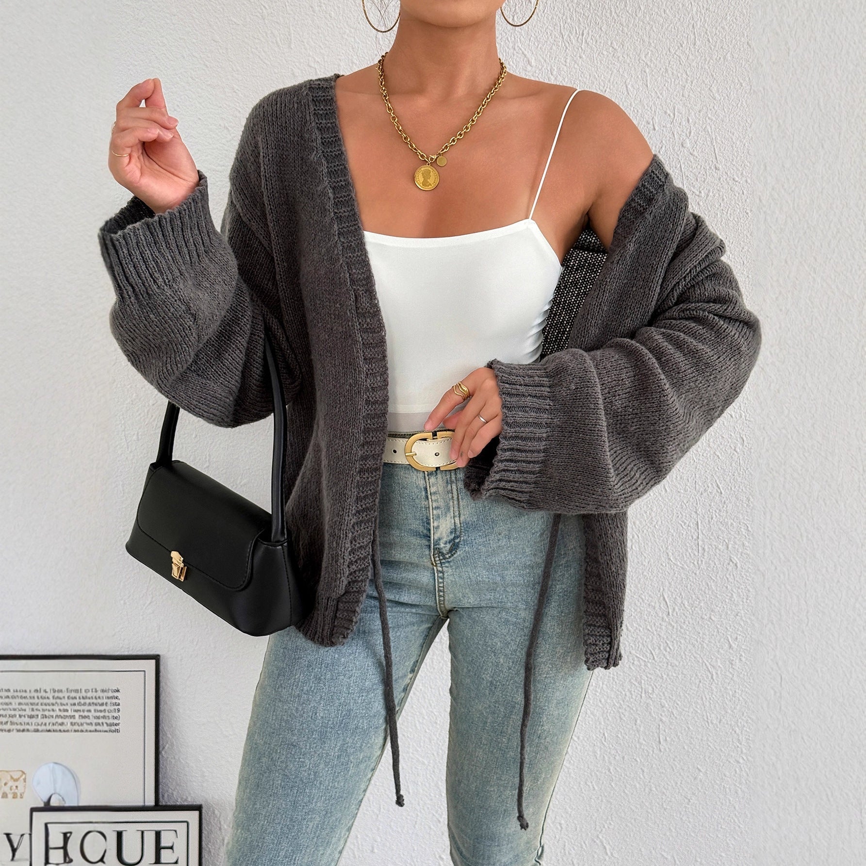 Damen gemütlicher Strickcardigan mit modernem BindR&Band R&B
