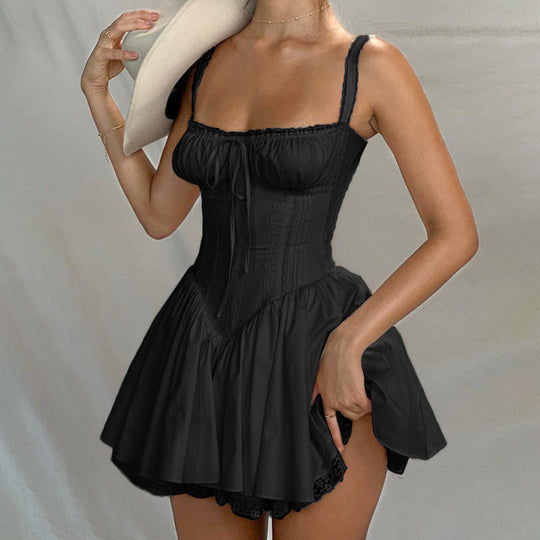 Damen Corsagen-Kleid mit Rüschendetails und verstellbaren Trägern R&B