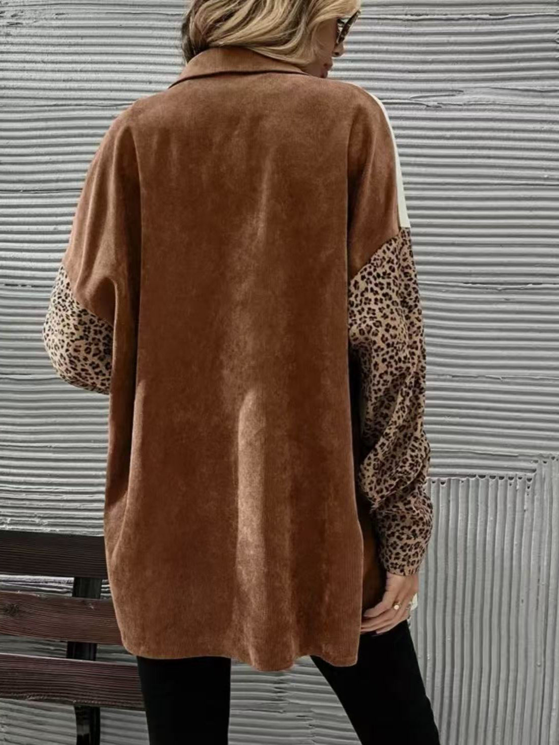 R&B | Leopard-Kontrast-Button-Up-Jacke