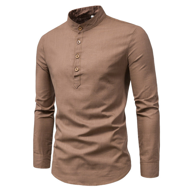 Herren Langarmhemd mit Henley-Ausschnitt und dekorativer Knopfleiste R&B