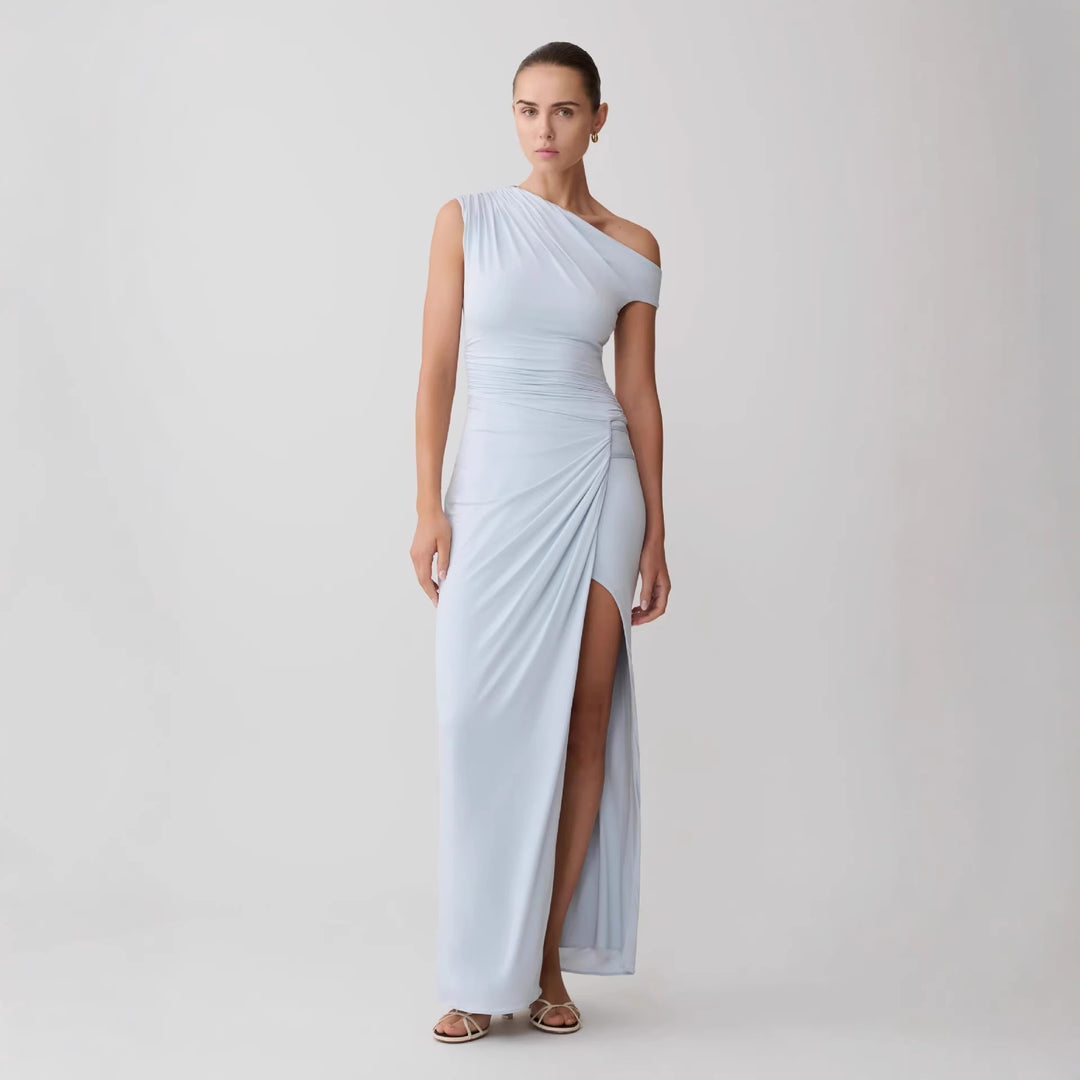 Damen Elegantes Maxi-Kleid mit One-Shoulder Design und hohem Schlitz R&B