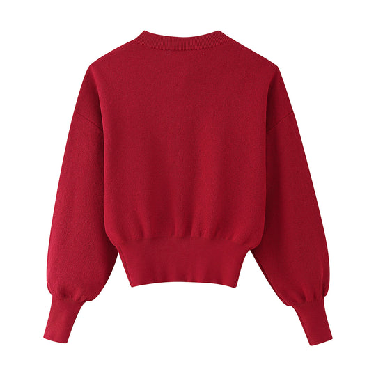 Damen Strickjacke mit eleganten Knöpfen und voluminösen Ärmeln R&B