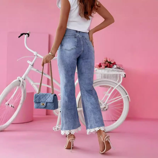 Damen Weit geschnittene Jeans mit Spitzenabschluss R&B