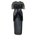 Damen Glitzerndes Abendkleid mit Fransen und transparentem Oberteil R&B