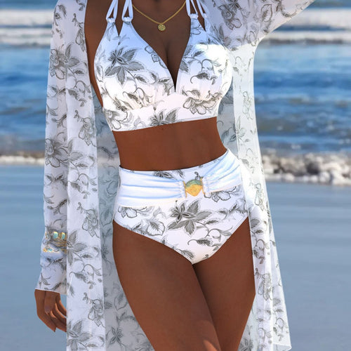 Damen Bikini-Set mit kreativem geometrischen Design und hohem Bund R&B