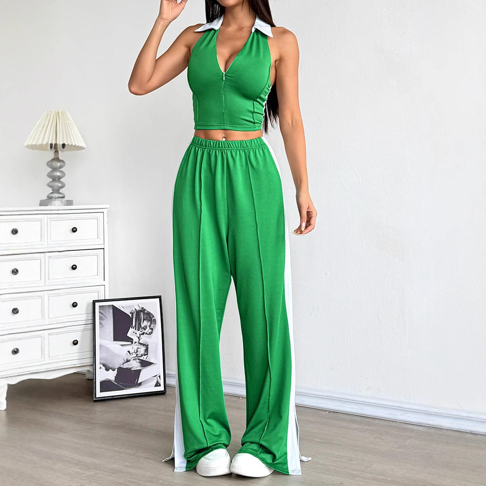 Damen Zweiteiliges Set mit cropped Oberteil und weit geschnittener Hose R&B