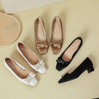 Damen elegante Ballerinas mit modischer Schleife und komfortablem Blockabsatz