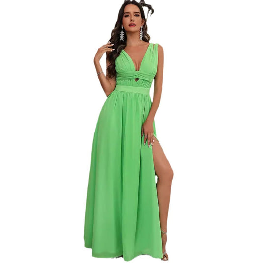Damen Hüftfreies Maxikleid mit schicker Cut-Out-Ausschnitt und hohem Schlitz R&B