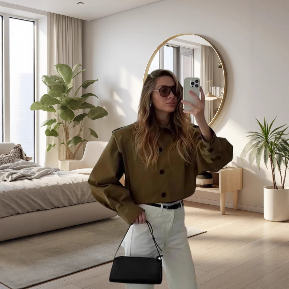 Damen Modische Oversized-Jacke mit strukturierten Ärmeln und Knopfdetail R&B