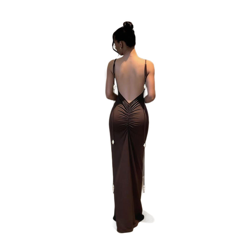 Damen Körperbetontes Maxikleid mit tiefem Rückenausschnitt und Rüschendetails R&B