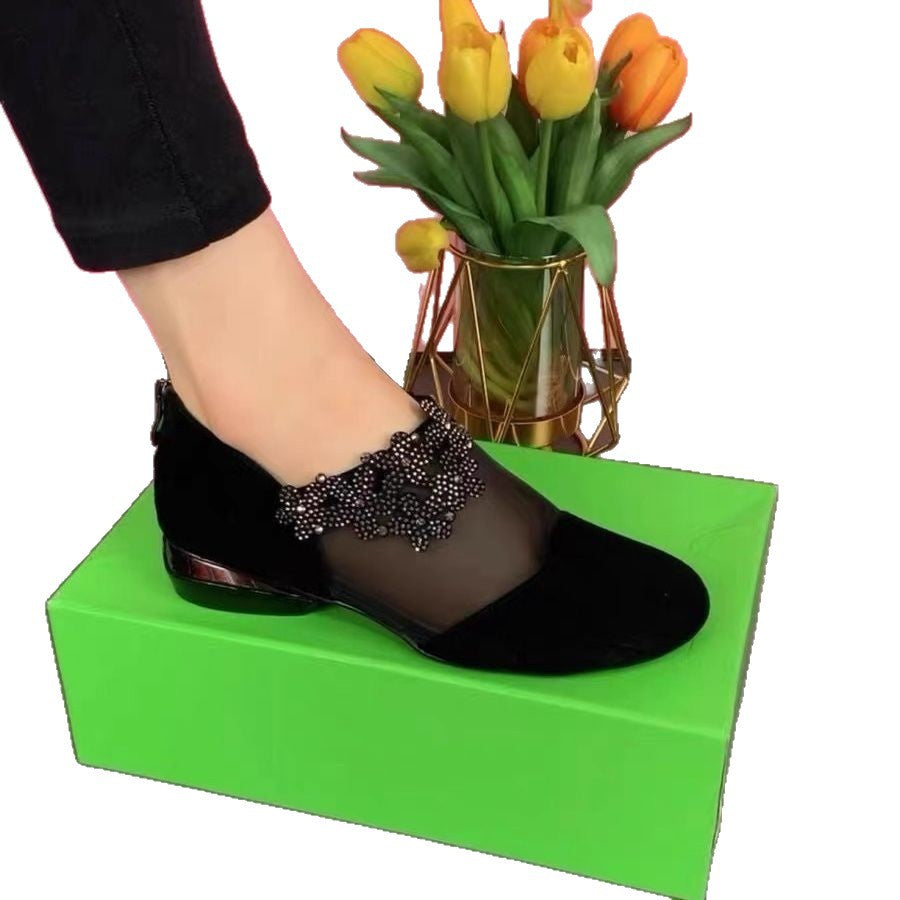 Damen Elegante und modische Ballerinas mit transparentem Design und dekorativem Blumenakzent