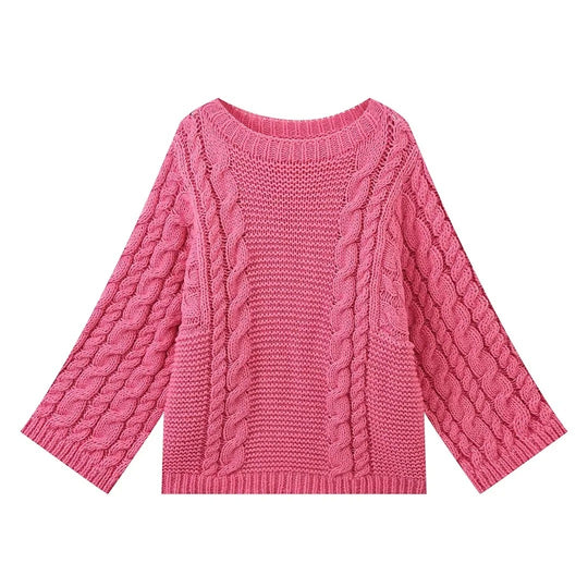 Damen Strickpullover mit lockerer Schnittführung und geflochtenem Design R&B