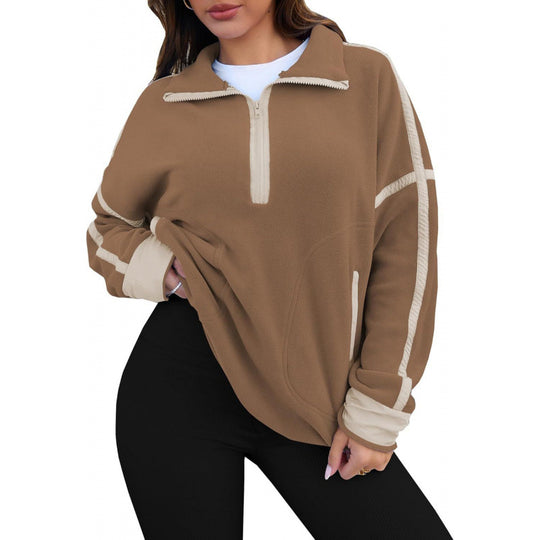 Damen Fleecpullover mit halbem Reißverschluss und kontrastierenden Ärmeln R&B